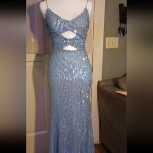 Blue Backless Bodycon Dress with Cut Out and Spaghetti Straps for Prom